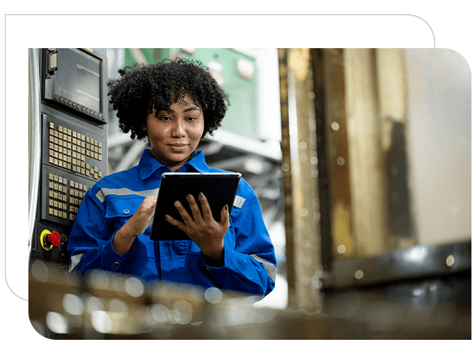 A women collecting the data through her iPad.