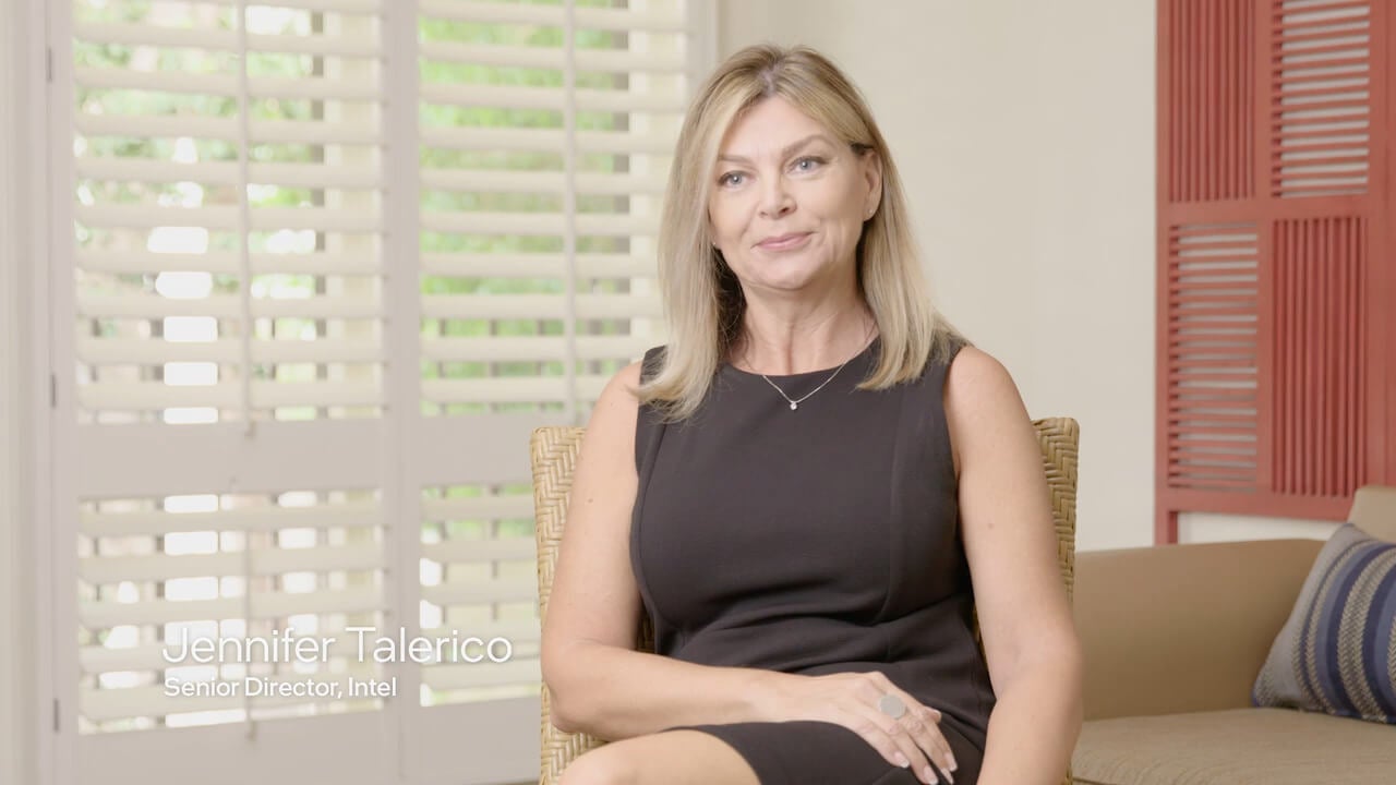 intel executive sitting in chair for interview