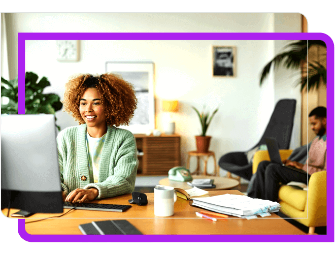 Woman working from home in living room