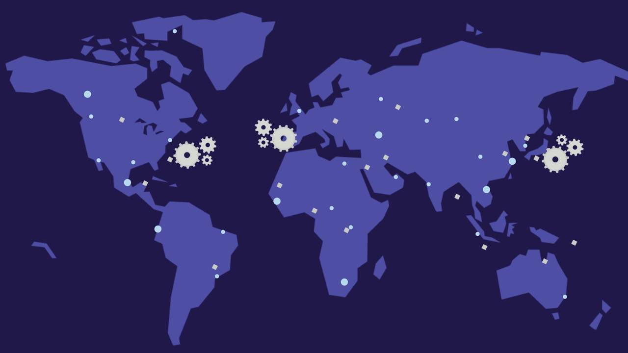 Map of the world with key data points notes.