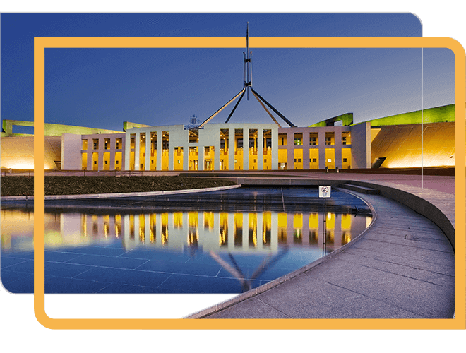 Government office with Blue sky background surrounding with pool