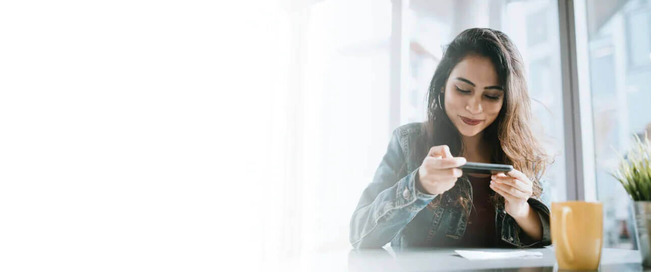 woman with coffee web browsing