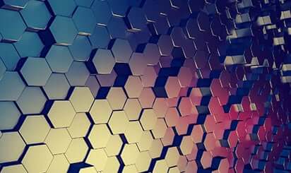 A blue background with hexagonal pattern.