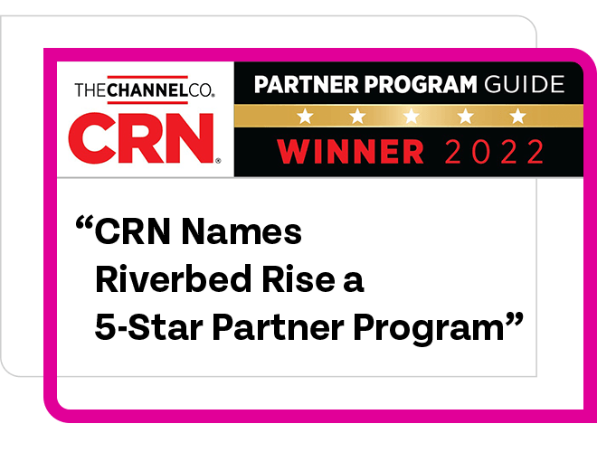 A CRN logo with 5 star winner with Riverbed.