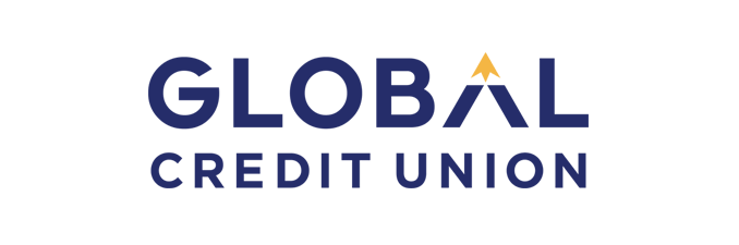 Global credit union letters in blue with white background