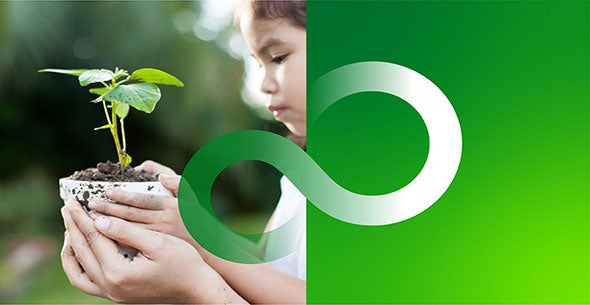 Young girl holding a plant in her hands for sustainability