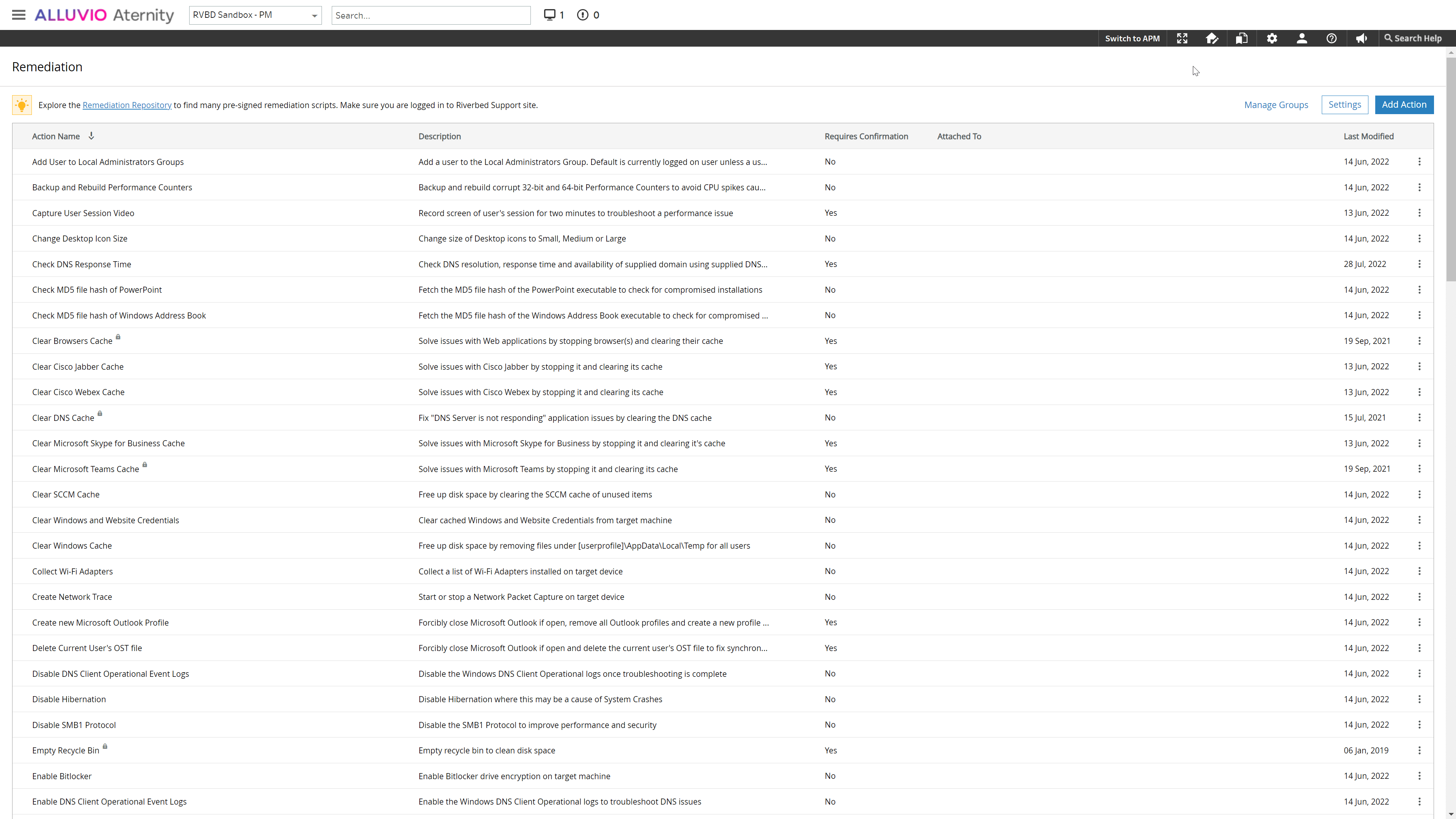 screen shot of remediation scripts