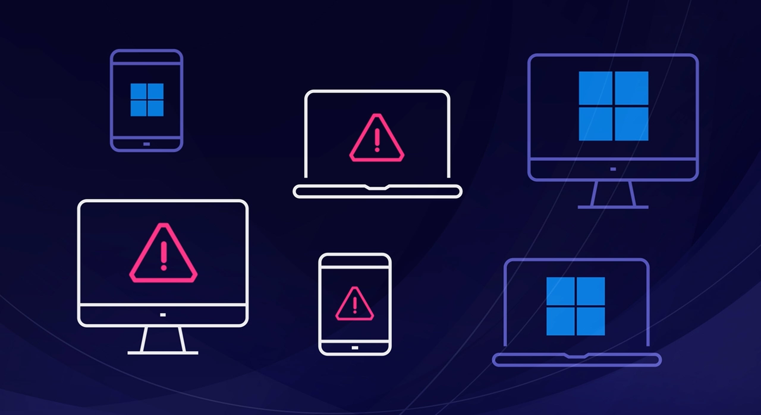 Black background with monitors and devices