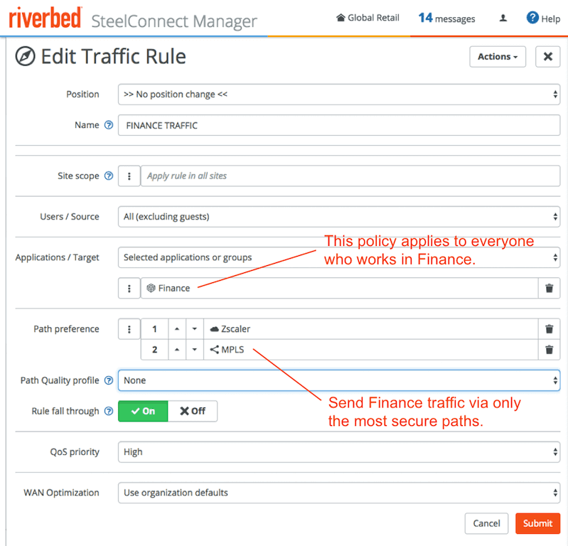 SteelConnect traffic policies