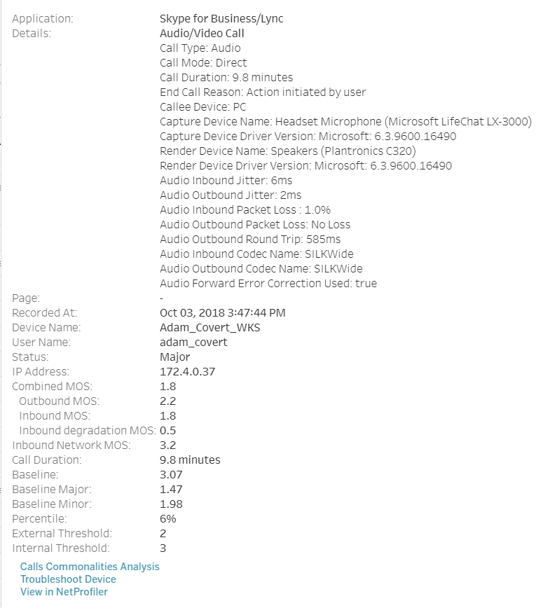 Monitoring Skype for Business Online, End User Experience Monitoring, Digital Experience Management, Aternity