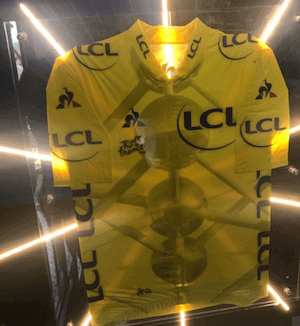 Yellow Jersey displayed in the bus