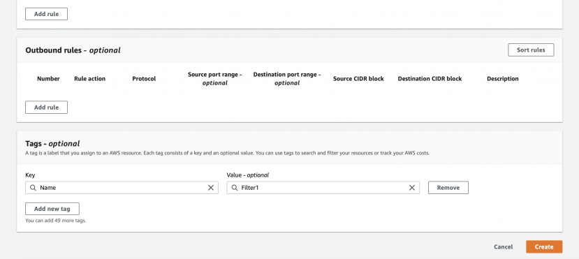 aws vpc traffic mirror filter create button