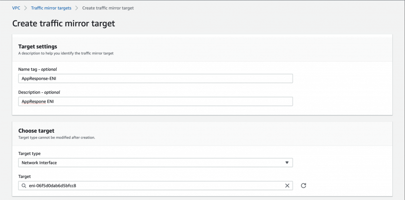 Create AWS Traffic Mirror Target