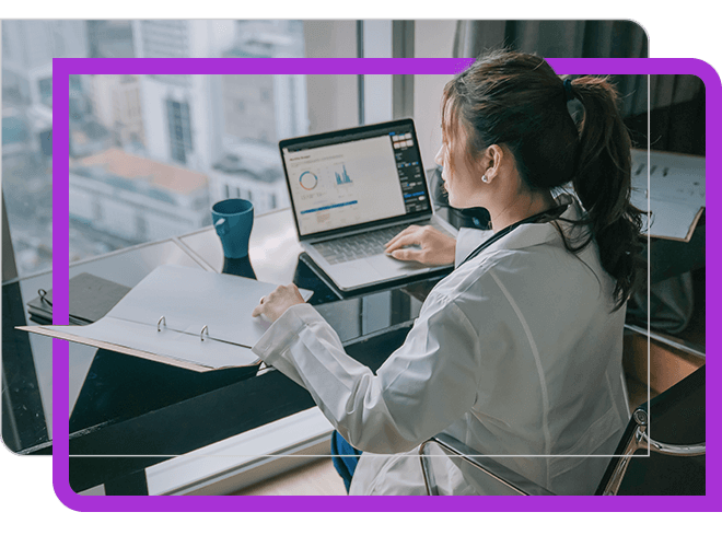 A women is Working in the laptop about health care information.